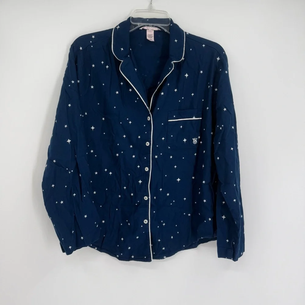 VICTORIA'S SECRET Star Moon PAJAMAS Size Medium Blue COTTON Flannel 2-piece - Picture 7 of 7